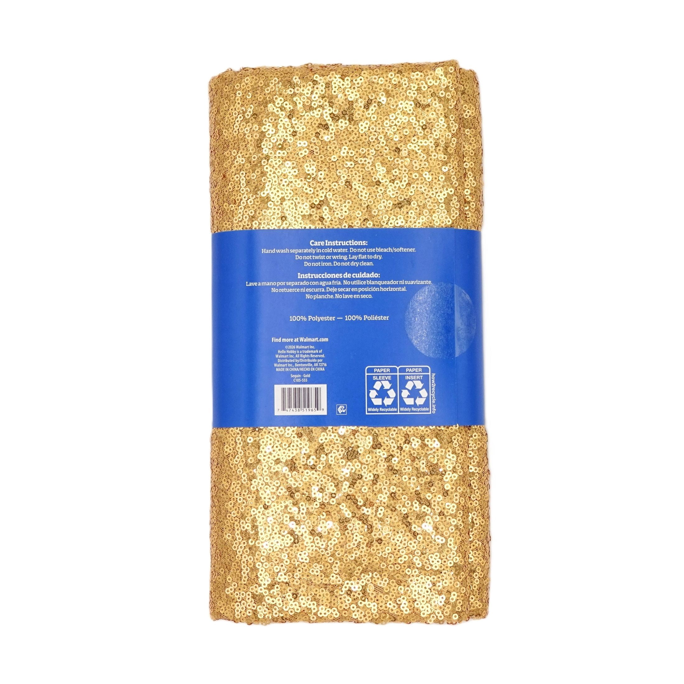 Hello Hobby 43” x 72” 100% Polyester Sequin 2 Yard Precut Fabric, Gold, 43" Wide for Sewing & Crafting