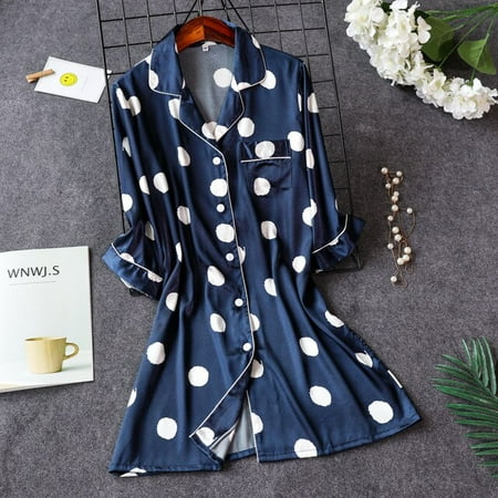 

CoCopeaunt Spring Summer Nightdress Women Print Sleepshirts Half Sleeve Sleepwear Silk Nightwear Cute Nightshirts Satin Nightgowns