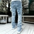 thumbnail image 3 of WTOBBY Men's Retro Casual Mid-Rise Washed Straight Slim Fashion Jeans, Distressed Perforated Design for Everyday Stylish Wear, Comfortable Denim Fit,Sky Blue 2XL, 3 of 4