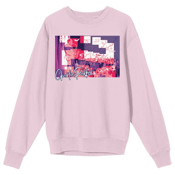 Charlie Parker Playing the Saxophone Men's Cradle Pink Crew Neck Sweatshirt-Large