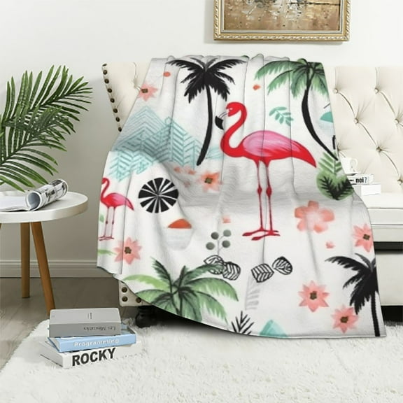 Sheronv Flamingo Palm Trees Warm Lightweight Blanket Soft Fleece Throw Blanket for Living Rooms Sofa Decor Cow Gifts All Seasons Super Soft Blanket 40x50in
