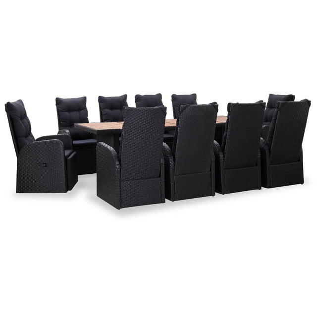 vidaXL 11 Piece Outdoor Dining Set Poly Rattan Acacia Wood Black