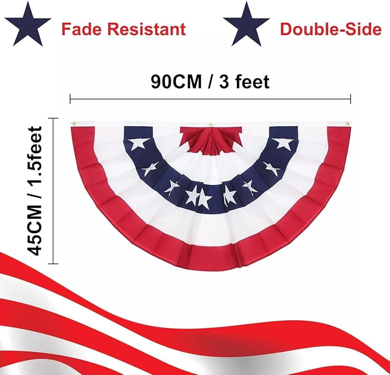 American Pleated Fan Flag, 3 x 1.5 Ft USA Patriotic Half Fan Bunting, Indoor Outdoor 4th of July Memorial Day 250th Anniversary Decorations (12 Pcs)