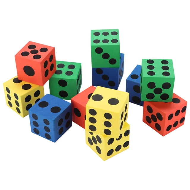 12-Pack Large 2.48 Inch Eva Dice Set - Assorted Colorful Dice Cubes with Number Dots, for Games And Math Teaching, Random Color