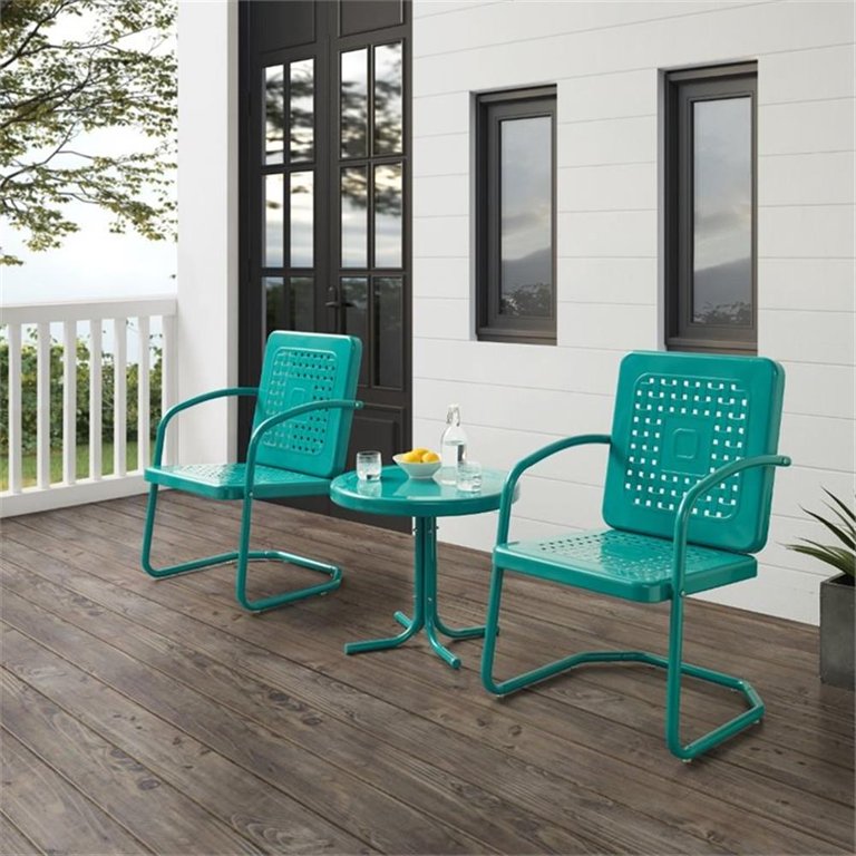 Afuera Living 3-Piece Metal Outdoor Chair Set in Turquoise Gloss