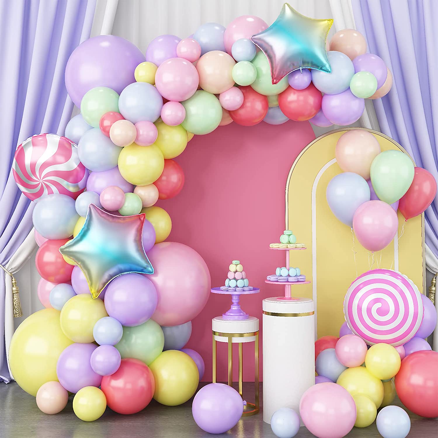 YANSION Candyland Balloon Garland Kit,Pastel Rainbow Birthday