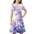 thumbnail image 2 of MKOSPLRT Girls Summer Stretchy Dress A Line Twirly Skater Dresses Short Sleeve Crew Neck Retro Print Dress Casual Swing Sundress 4-14Y, 2 of 8