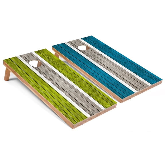 Skip's Garage | Lime and Turquoise Striped Cornhole Boards | Includes (2) Boards, (8) Bags & Optional Accessories