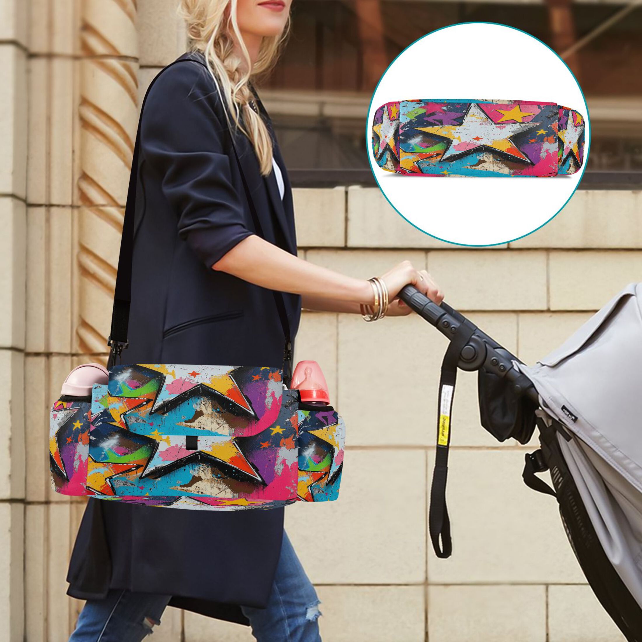 DIXRUYEE Stroller Organizer Colorful Starscape Printed