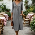 thumbnail image 6 of Amzcrzy Dresses for Women with Pockets Comfy 3/4 Sleeve Button Down Maxi Skirt Casual Solid Color V Neck Womens Summer Dresses Flowy High Waist A-Line Beach Vacation Outfits M, 6 of 6