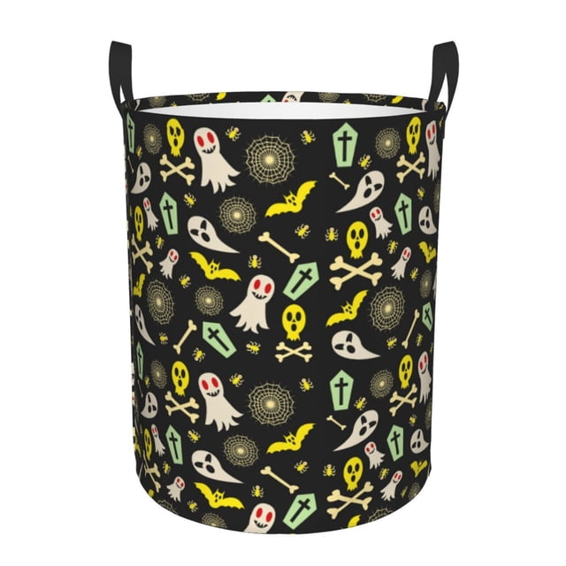 Balery cartoon Skull spider web Cesta de ropa redonda con asas, impermeable, independiente, para ropa, juguetes, dormitorio y familia-Small