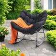 thumbnail image 2 of TUAREX Outdoor Rattan Rocking Chair, Oversized Papasan Chair with Padded Cushion, Perfect Rocker for Garden, Porch, Comfortable Wicker Swing Chair for Adults, Black, 2 of 6
