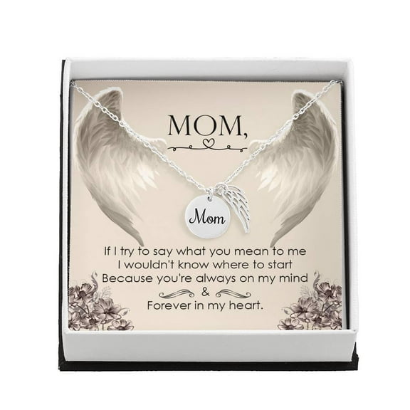 If I Try To Say Mom Remembrance Necklace Angel Wing Charm, Stainless Steel 18-22'' Chain