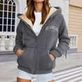 thumbnail image 2 of Bibifish Womens Hoodies Graphic Letter Print Fleece Lined Zip Up Hoodies Winter Warm Pockets Outdoor Streetwear Drawstring Hooded Jackets, 2 of 5