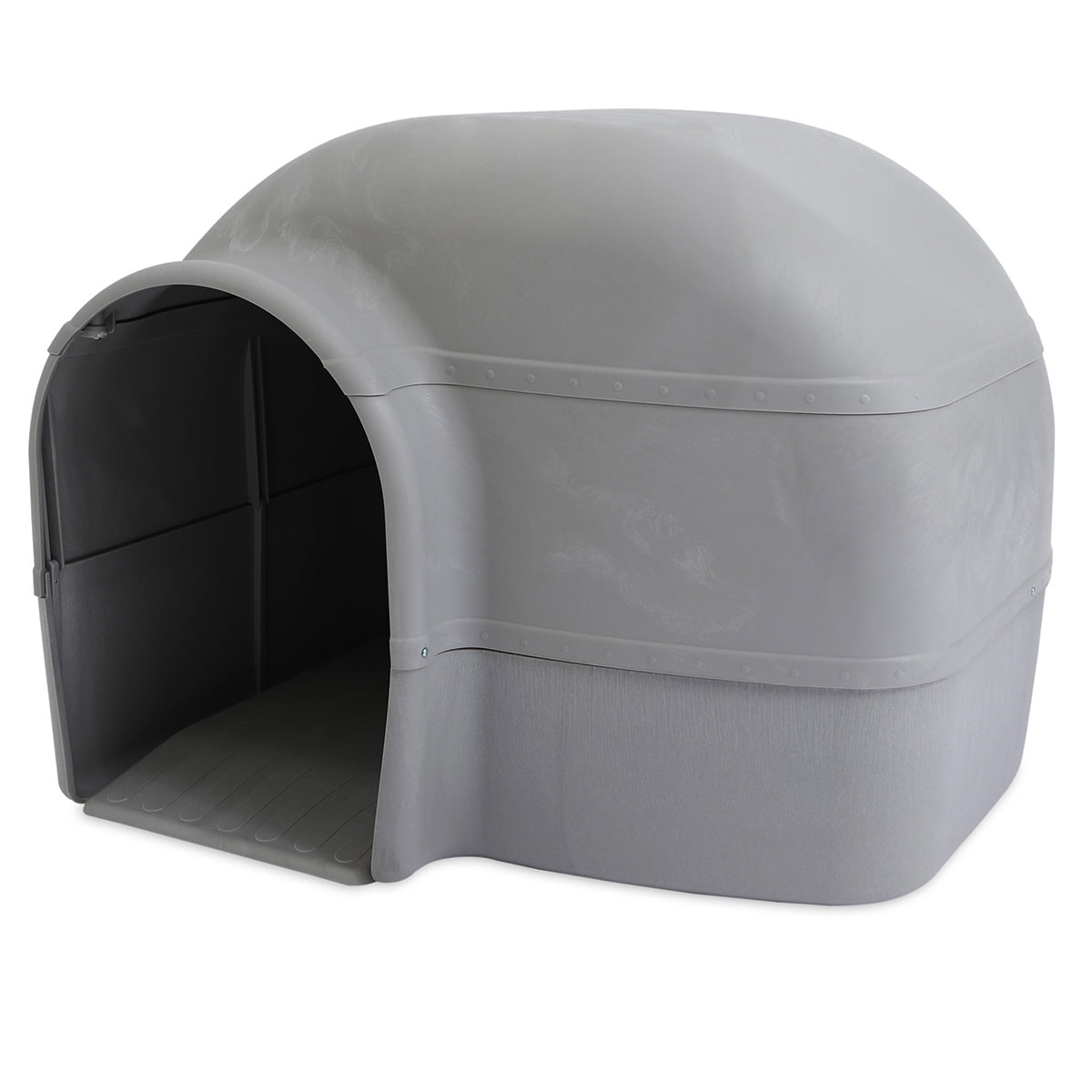 Outback Igloo Dog House, Heavy Duty Durable Plastic, Outdoor Use, Leak-Resistant, Gray, For Dogs up to 90 lbs, Extra Large, 33" L