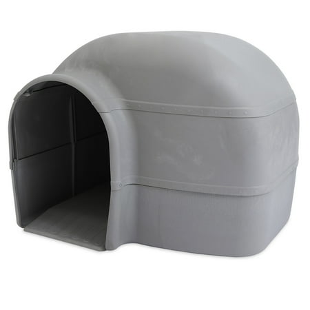 Outback Igloo Dog House, Heavy Duty Durable Plastic, Outdoor Use, Leak-Resistant, Gray, For Dogs up to 90 lbs, Extra Large, 33" L