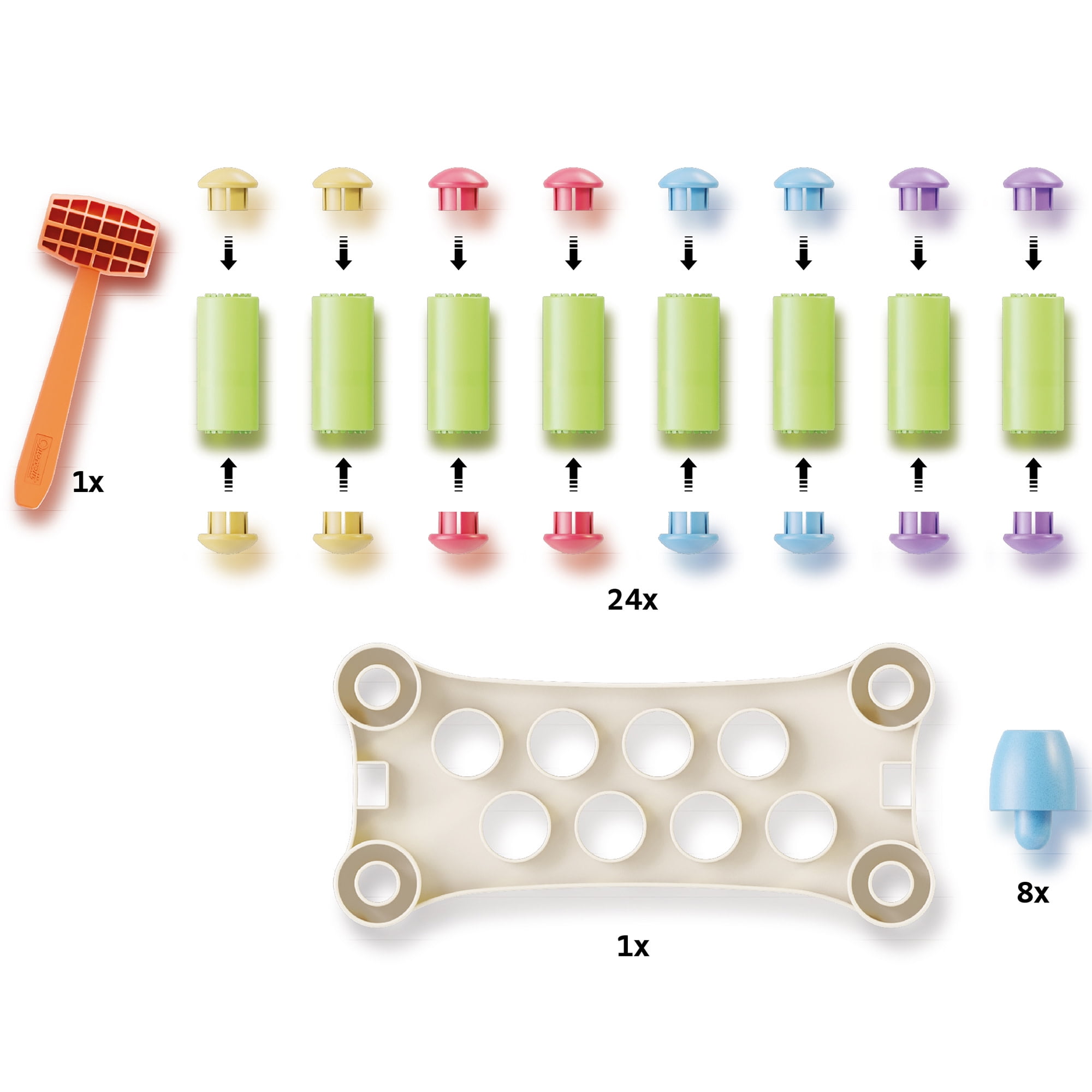 Quercetti: PlayEco+ Hammer Peggy - Classic Peg Pounding Bench Toy, Interactive & Colorful Board, Preschool Cause-Effect Play, Toddler & Kids 18mo+