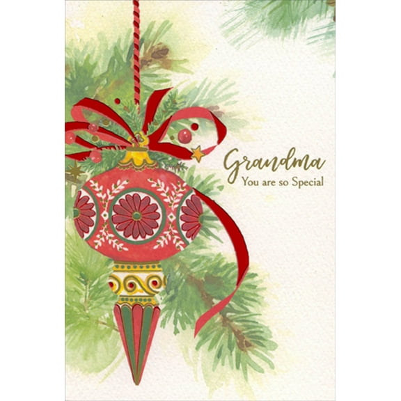Pictura Red Ornament with Green and Red Pointed Base Grandma Christmas Card