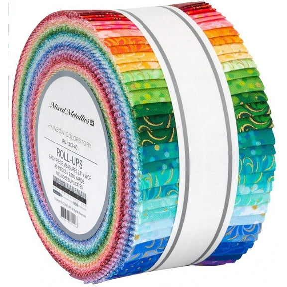 Jelly Roll - Mixed Metallics Rainbow Colorstory by Studio RK Robert Kaufman 2.5" Strips Roll-Up Bundle Quilter's Cotton Fabric Precuts (RU-1313-40) M523.51