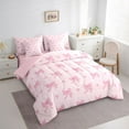 thumbnail image 3 of jejeloiu Ribbon Bow Print 7 Pieces Bedding Comforter Set,Pink Bow Pattern Full Bedding Set For Kids Reversible, 3 of 8