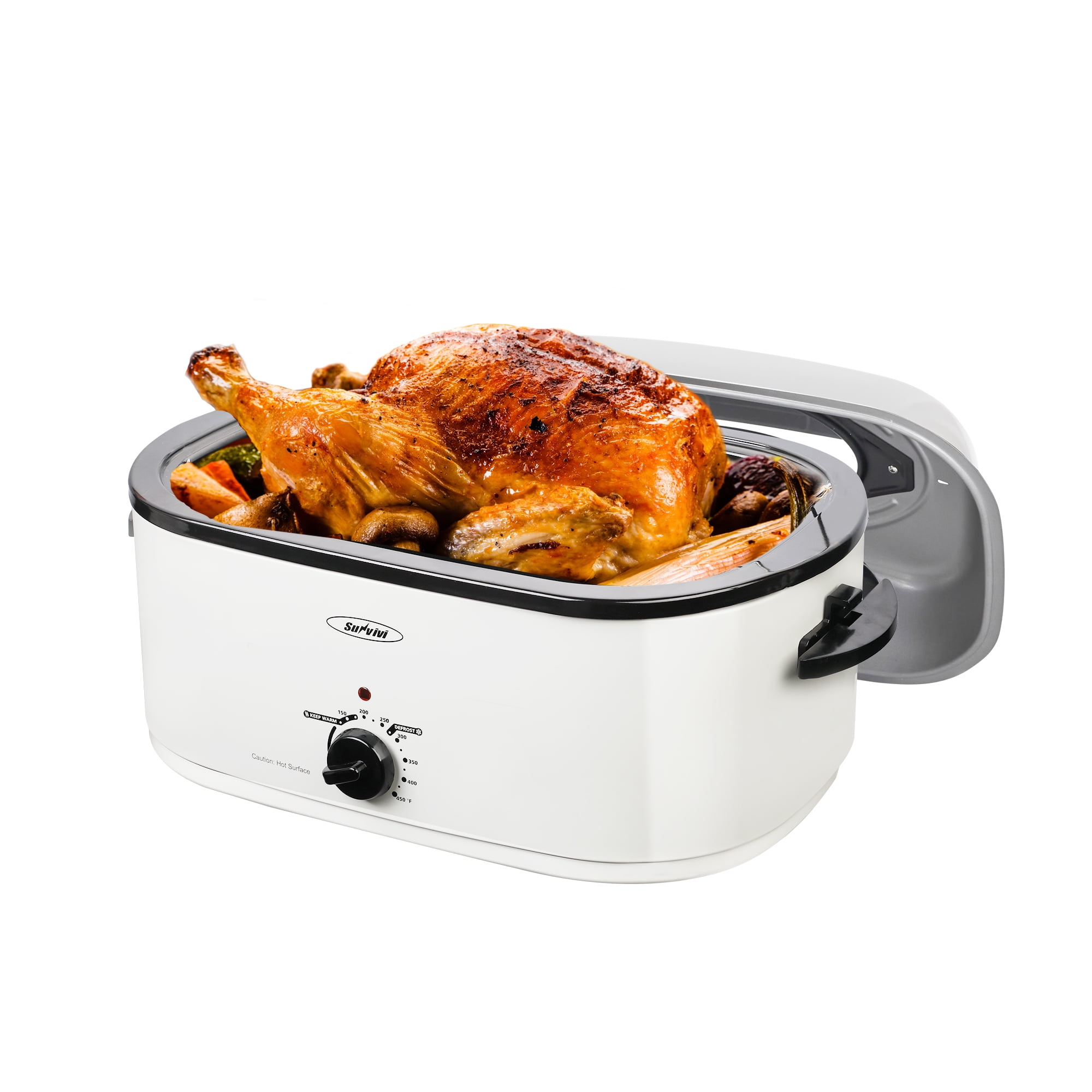 Superjoe 24 Quart White Roaster Oven with High Dome SelfBasting Lid & Removable Pan