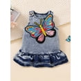 thumbnail image 3 of Aojekbee Baby Girl Denim Dress, Sleeveless Crew Neck Embroidery Butterfly A-line Dress Summer Tank Dress, 3 of 7