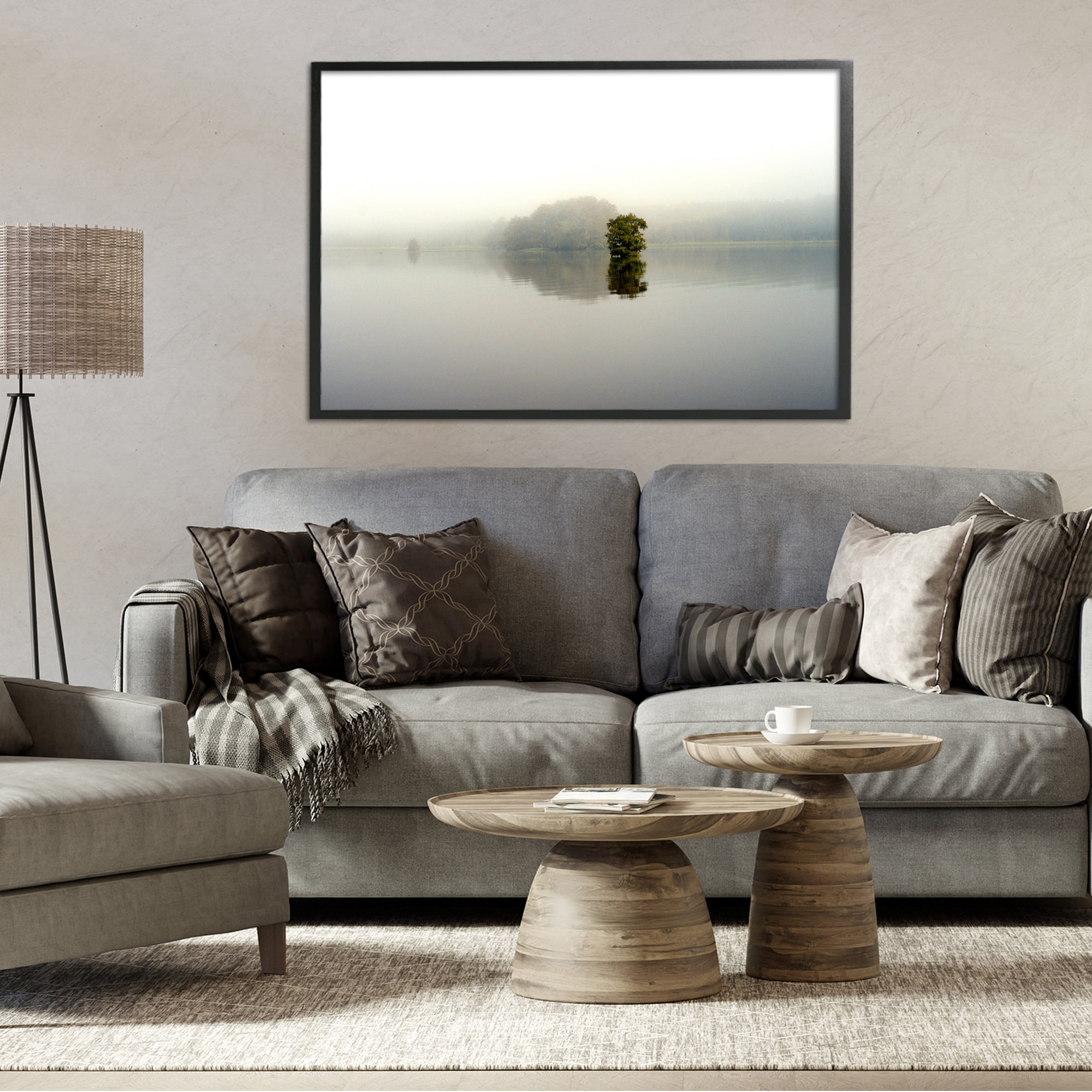 Stupell Industries Misty Lake Reflection Black Framed Giclee Art, design by Gail Peck