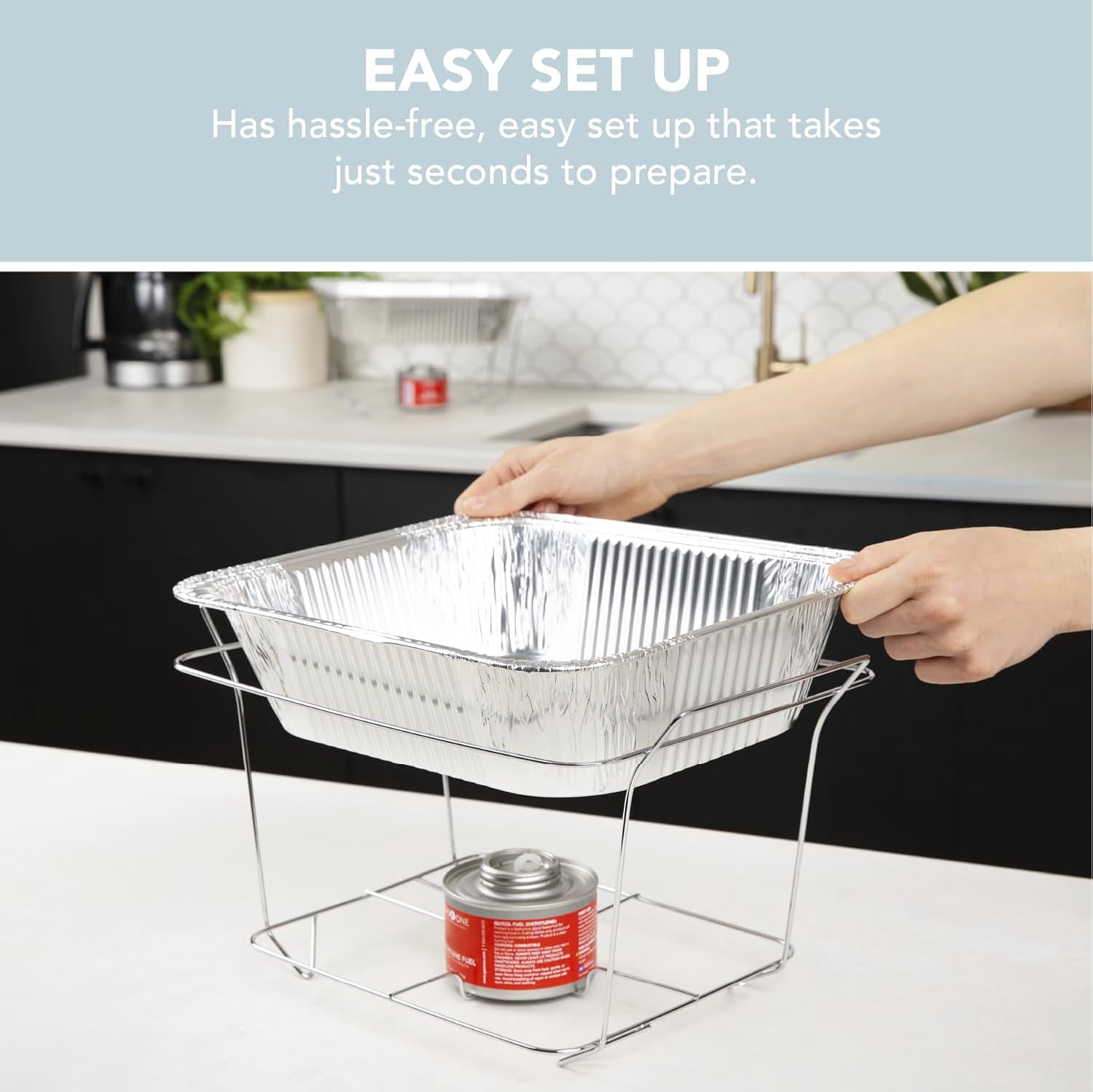 ALPHA LIVING Disposable Chafing Dish Buffet Set, Food Warmers for Parties, Fuel Cans Complete