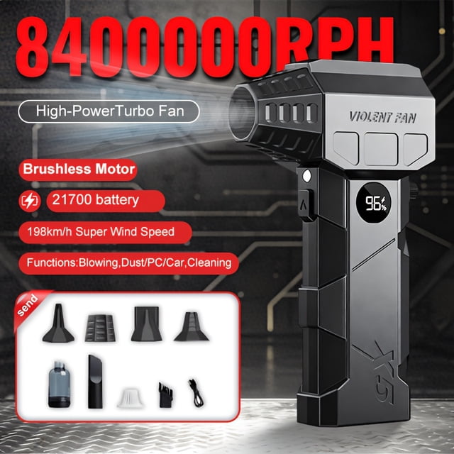 Ventilador Turbo Sin Escobillas de Alta Velocidad 140000 RPM, Viento Fuerte, Soplador Turbo Ajustable, Modelo con Batería 21700 Recargable, Sopladora de Aire Comprimido, Ideal para