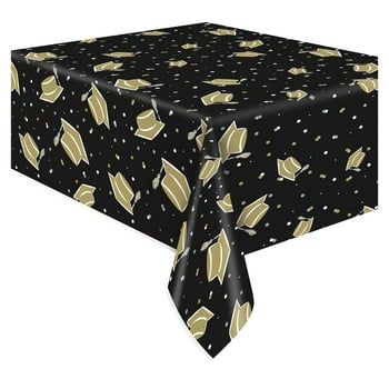 Way to Celebrate! Plastic Silver & Gold Graduation Tablecloth, 84" x 54"