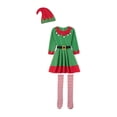 thumbnail image 2 of Diconna Femmes Noël Elf Costumes Robes avec Ceinture Bas Rayés et Ensemble de Chapeaux pour Cosplay Jeu de Rôle Tenues de Fête, 2 of 9