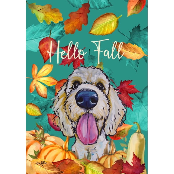 Goldendoodle Blonde - Hippie Hound Studios Fall Garden Flag