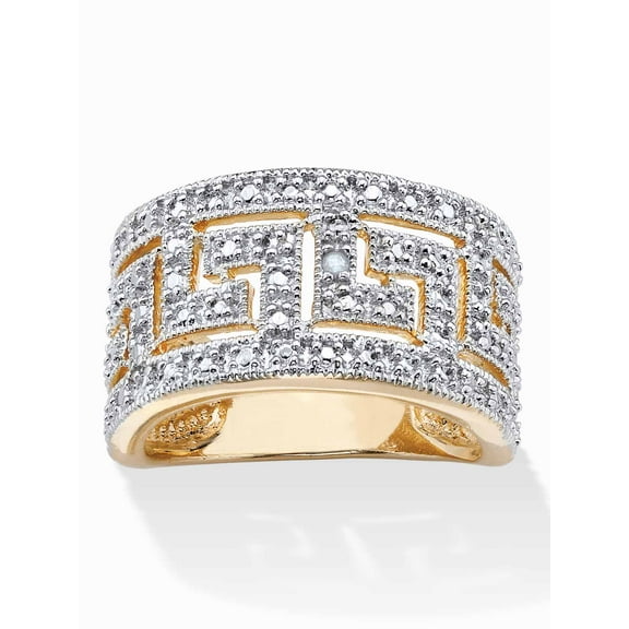 PalmBeach Jewelry Round Diamond Accent Greek Key Cutout Dome Ring Yellow Gold-Plated