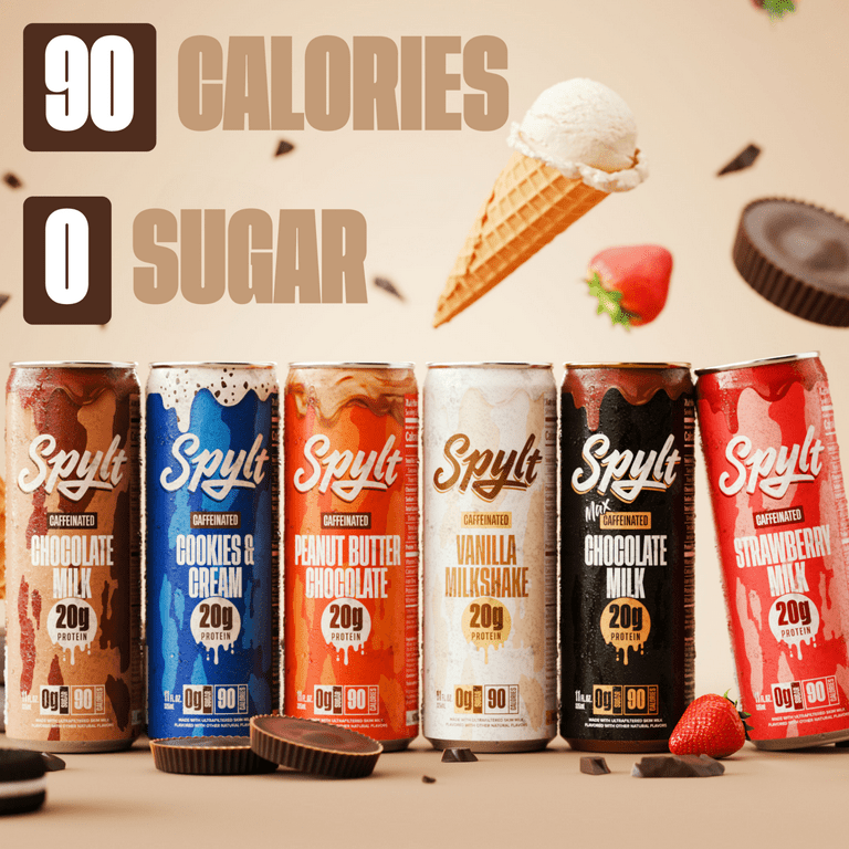 Spylt Protein Milk, 60 mg Caffeine, 20g Protein, Sugar and Lactose Free, 6 Flavor Variety Pack, 11 oz, 12 Count