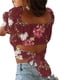 thumbnail image 5 of Blusa de manga corta con estampado de manga acampanada y hombros descubiertos para mujer Pompotops  hkajfhjk473992, 5 of 7