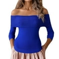 thumbnail image 5 of DHFJKG Off Shoulder Sweaters For Women Sexy Slim Fit Knit Long Sleeve Pullover Fashion Solid Color Spring Fall Trendy Tops, 5 of 5