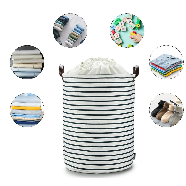 Large Laundry Basket With Durable Leather Handle, Thickened Waterproof  Drawstring Round Collapsible Laundry Hamper, Dirty Clothes Storage Basket  For B