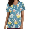 thumbnail image 1 of Puntoco Liquidación de blusas cortas para mujer Blusas estampadas para mujer Blusa de trabajo con cuello en V y manga corta con doble bolsillo, 1 of 4