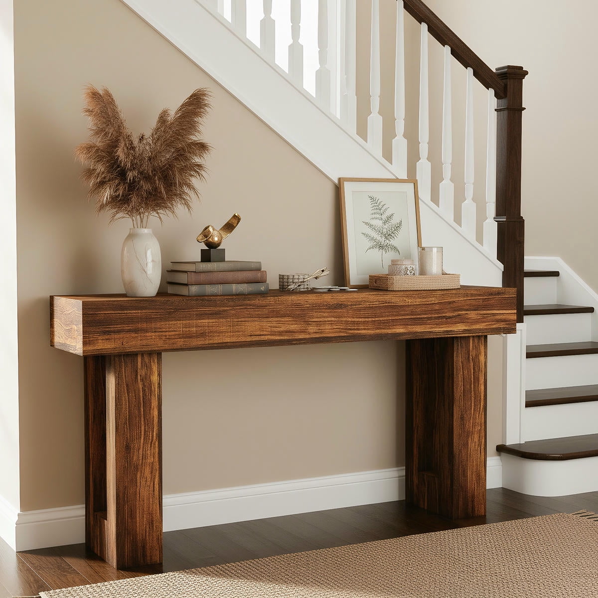 Topcobe 63-Inch Console Table, Farmhouse Wooden Sofa Table Entryway Table, Modern Furniture for Indoor, Living Room, Brown