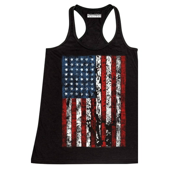 P&B Distressed USA Flag 4th of July Independence Day Women's Tank Top, Black, XL