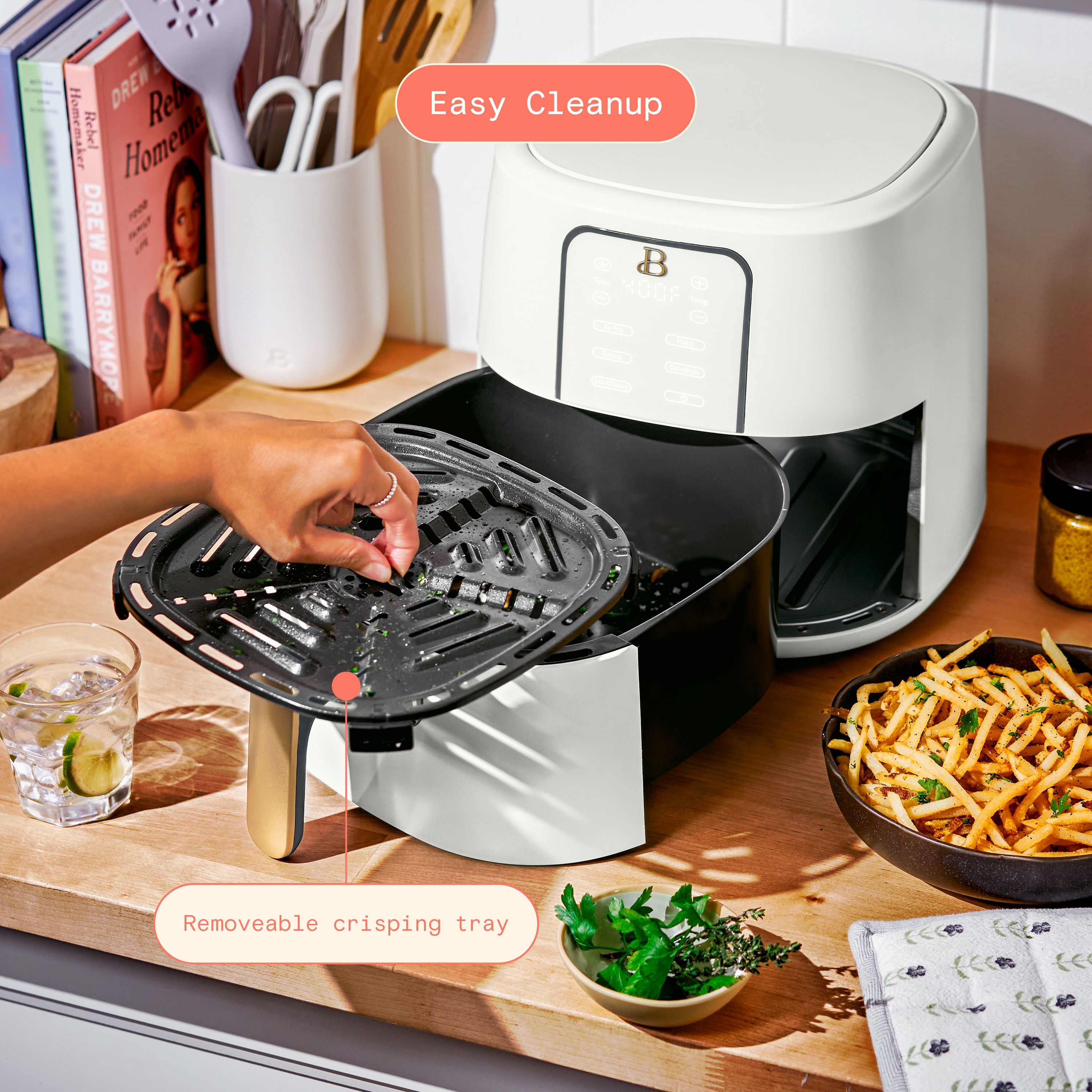 Beautiful 6 Qt Air Fryer with TurboCrisp Technology, EverGood Ceramic Nonstick Coating, White Icing by Drew Barrymore
