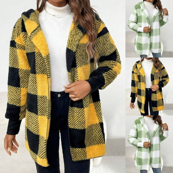 Fall Outfits for Women 2025 Womens Fall Fashion 2025 New Plaid Hooded Jacket Long Sleeved Plush Loose Cardigan Coat
