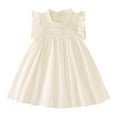 thumbnail image 1 of Liyamei Robe en Lin Coton pour Fille Manches à Volants Sans Manches Robes Décontractées pour Enfants, 4-5 Ans, 1 of 5