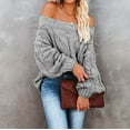 thumbnail image 2 of Kaliqueen Womens Sweaters Off Shoulder Long Sleeve Fall Winter Knit Pullover Tops Fashion Oversized Crew Neck LooseFit Woven Shirts, 2 of 8
