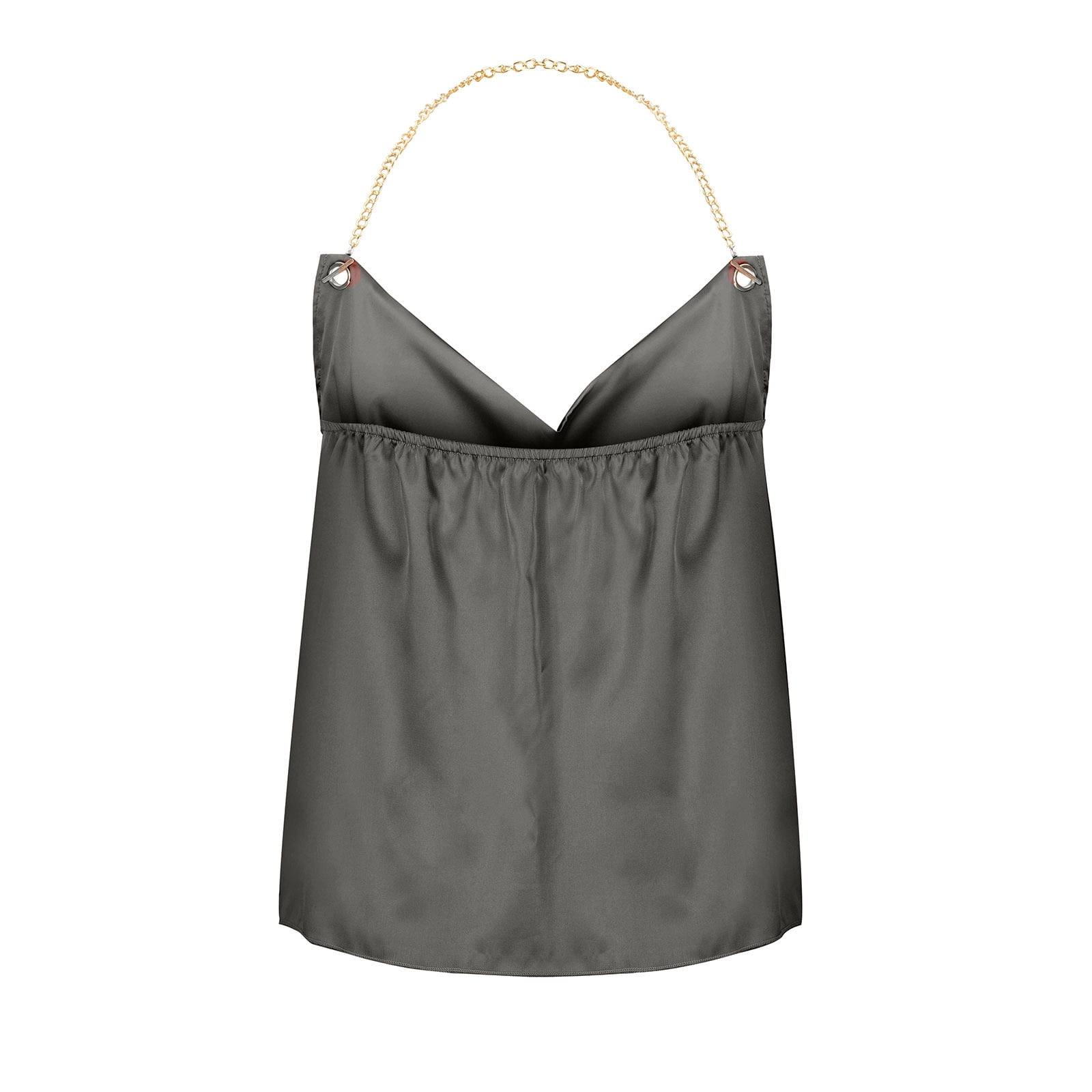 Xysaqa Women's Satin Cowl Neck Halter Tops Metallic Chain