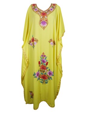 Mogul Womens Beachwear Dresses Kimono Kaftan Regina Embroidered Maxi Long Resort Wear Summer Fashion Caftan One Size