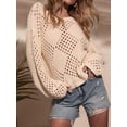 thumbnail image 6 of Women'S Crochet Off the Shoulder Hollow Out Knit Tops V Neck Long Sleeve Sweater Top Apricot S, 6 of 10