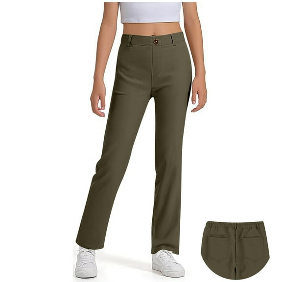 Uniform Pants for Girls Skinny Pants Stretch Pants with Pockets Straight Pants Army Green Pants for Girls Uniform Back to School Outfits for Girls Kids Girls Pants Size 5-6 Years
