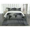 thumbnail image 3 of Ambesonne Dark Grey Quilted Bedspread Set 3 Pcs, World Map on Wall, King Size, Grey Black, 3 of 5
