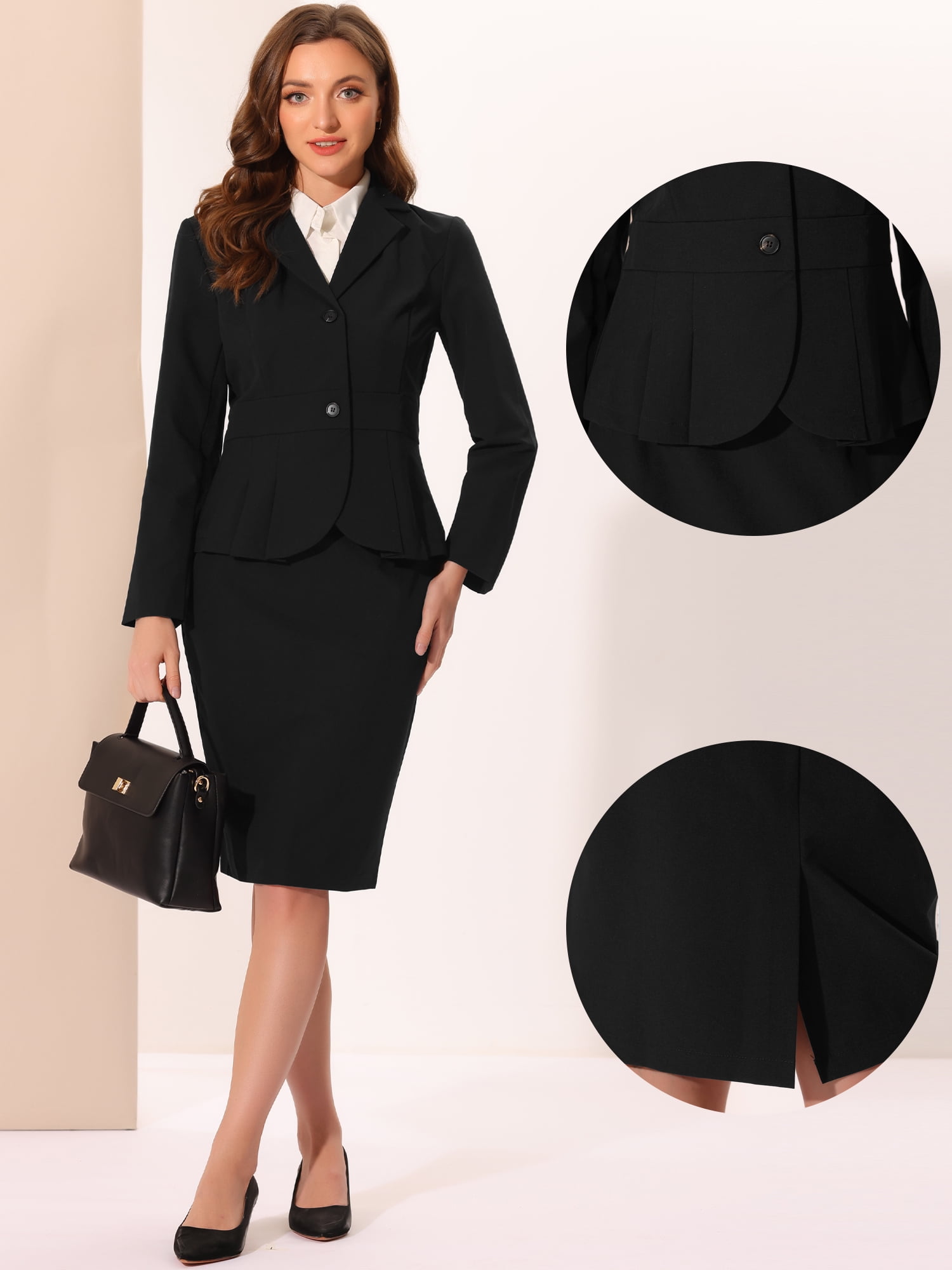 DARING DIVA Women's Peplum Blazer Pencil Skirt 2 Pcs Suit Set 3XL Black